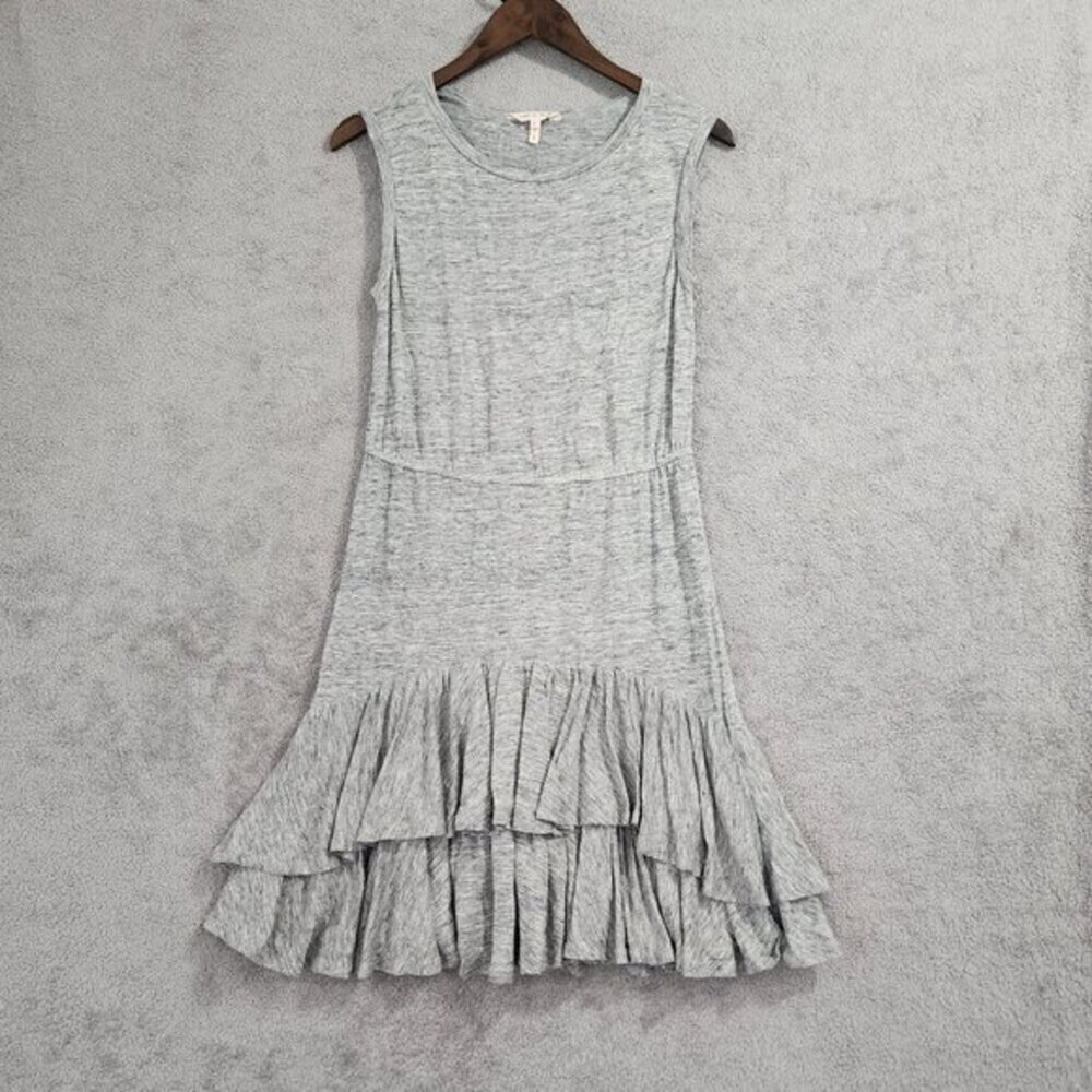Rebecca Taylor Sleeveless Gray 100% ‎ Linen Ruffle Hem Midi Dress  Size M